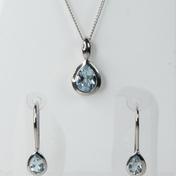 Sterling Silver/Blue Topaz Teardrop Earring and Pendant Set